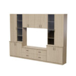 Svetainės spintelė su televizoriaus lentyna, spintelėmis ir stalčiais, 300 × 220 cm, elegantiškas ąžuolas – STILO