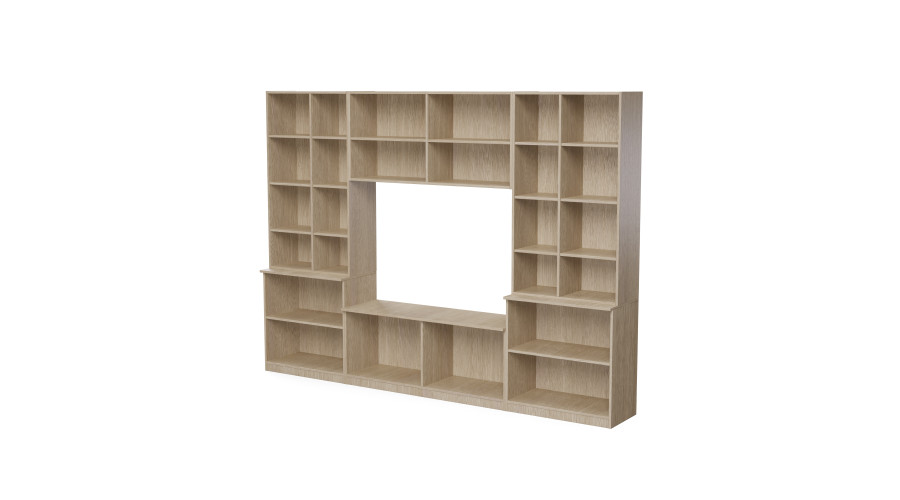 Svetainės spintelė su televizoriaus lentyna, spintelėmis ir stalčiais, 300 × 220 cm, elegantiškas ąžuolas – STILO - Paveikslėlis 3