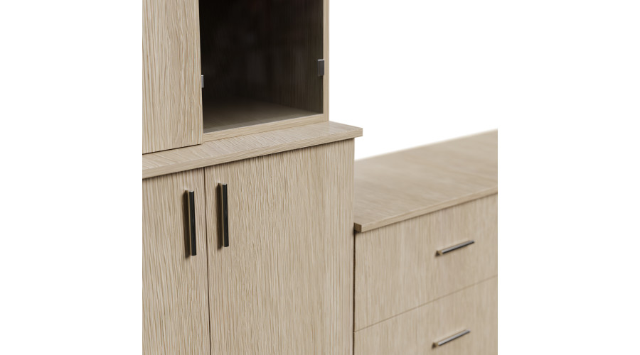 Svetainės spintelė su televizoriaus lentyna, spintelėmis ir stalčiais, 300 × 220 cm, elegantiškas ąžuolas – STILO - Paveikslėlis 4