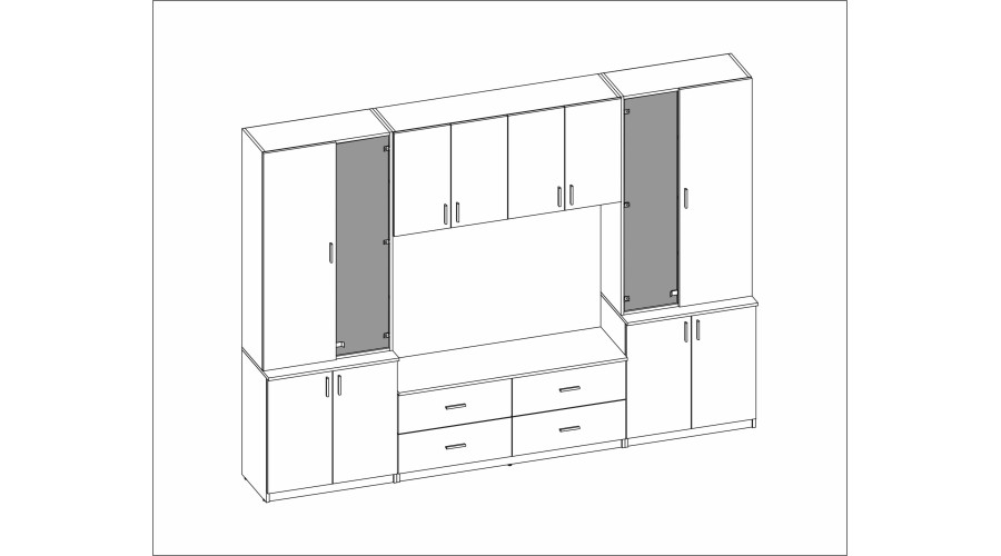 Svetainės spintelė su televizoriaus lentyna, spintelėmis ir stalčiais, 300 × 220 cm, elegantiškas ąžuolas – STILO - Paveikslėlis 7