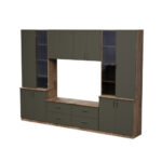 Svetainės spintelė su TV lentyna, spintelėmis ir stalčiais, 300 × 220 cm, Lefkas ąžuolas / grafito pilka – STILO