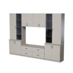 Svetainės spintelė su TV lentyna, spintelėmis ir stalčiais, 300 × 220 cm, kašmyro smėlio spalvos – STILO