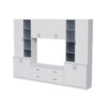 Sieninė spintelė su TV lentyna, spintelėmis ir stalčiais 300 × 220 cm „Snieguolė“ – STILO