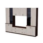 Sieninė spintelė su TV lentyna, spintelėmis ir stalčiais 300 × 220 cm Sonoma Dark / Sonoma Light – STILO