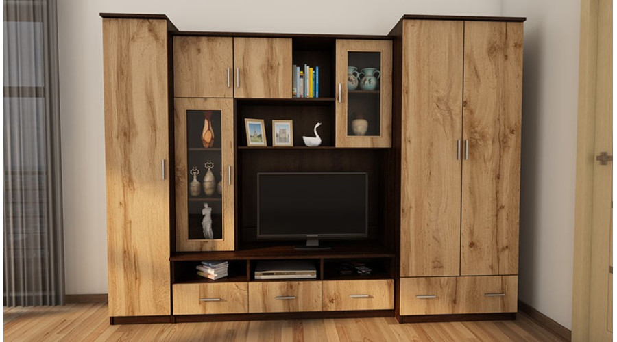 Sieninė spintelė su didele spinta ir kolona 270 × 200 cm, Sonoma Ciemna / Dąb Wotan – BOSMAN - Paveikslėlis 2