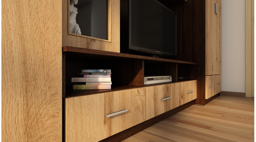 Sieninė spintelė su didele spinta ir kolona 270 × 200 cm, Sonoma Ciemna / Dąb Wotan – BOSMAN - Paveikslėlis 4