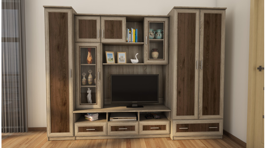 Sieninė spintelė su didele spinta ir kolona 270 × 200 cm, Sonoma Jasna / Orzech Okapi – BOSMAN - Paveikslėlis 2