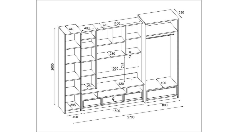 Sieninė spintelė su didele spinta ir kolona 270 × 200 cm, Sonoma Jasna / Orzech Okapi – BOSMAN - Paveikslėlis 5