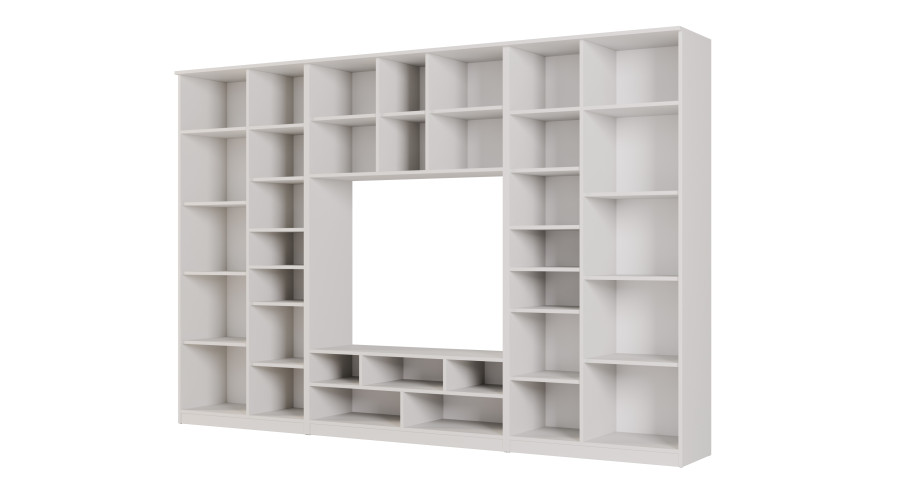 AGATA TV sieninė spintelė su knygų lentyna ir stikline vitrina, 300 × 200 cm, Biel / Dąb Halifax Naturalny - Paveikslėlis 3