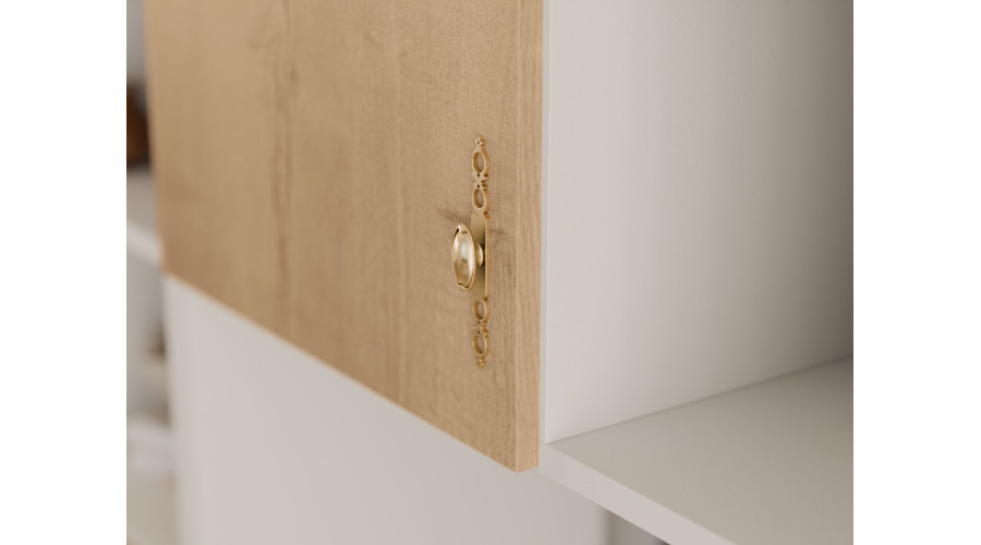 AGATA TV sieninė spintelė su knygų lentyna ir stikline vitrina, 300 × 200 cm, Biel / Dąb Halifax Naturalny - Paveikslėlis 4