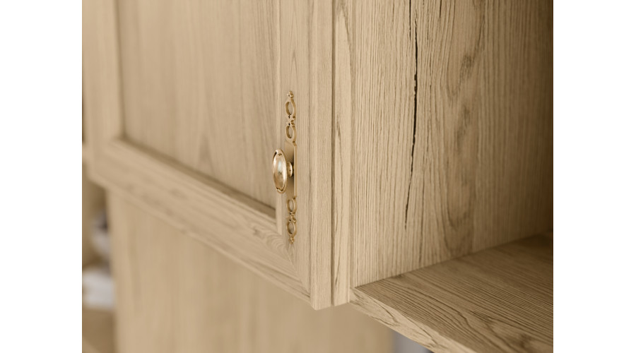 AGATA TV sieninė spintelė su knygų lentyna ir stikline vitrina, 300 × 200 cm, natūralus ąžuolas, Dąb Grand Naturalny - Paveikslėlis 4