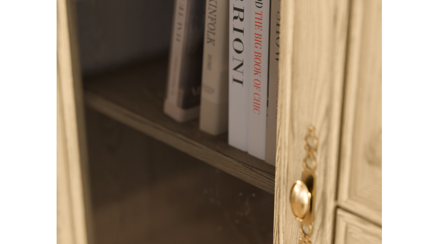 AGATA TV sieninė spintelė su knygų lentyna ir stikline vitrina, 300 × 200 cm, natūralus ąžuolas, Dąb Grand Naturalny - Paveikslėlis 5