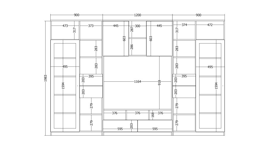 AGATA TV sieninė spintelė su knygų lentyna ir stikline vitrina, 300 × 200 cm, natūralus ąžuolas, Dąb Grand Naturalny - Paveikslėlis 6
