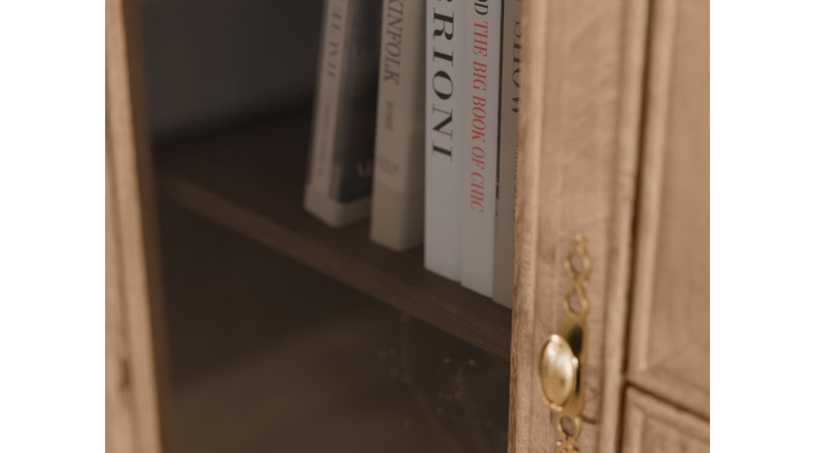 AGATA TV sieninė spintelė su knygų lentyna ir stikline vitrina, 300 × 200 cm, Dąb Lefkas - Paveikslėlis 4