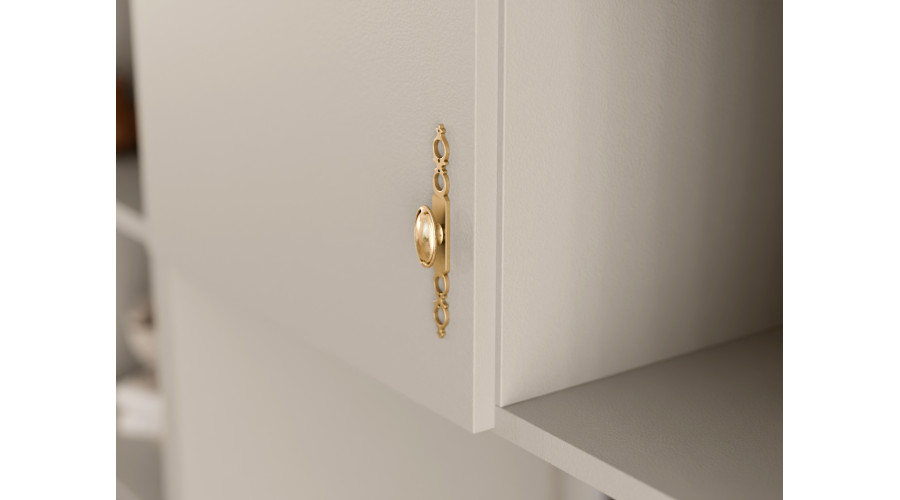 AGATA TV sieninė spintelė su knygų lentyna ir stikline vitrina, 300 × 200 cm, Kaszmirowy Beż - Paveikslėlis 4