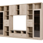 AGATA TV spintelė su knygų lentyna ir stikline vitrina, 300 × 200 cm, Sonoma Jasna