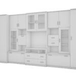 Labai erdvi televizoriaus sieninė spintelė su spinta 405 × 210 cm, Biel – LENA