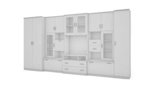 Labai erdvi televizoriaus sieninė spintelė su spinta 405 × 210 cm, Biel – LENA