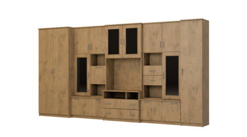 Labai erdvi televizoriaus sieninė spintelė su spinta 405 × 210 cm, Dab Lancelot – LENA