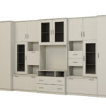 Labai erdvi televizoriaus sieninė spintelė su spinta 405 × 210 cm, Kaszmirowy Beż – LENA