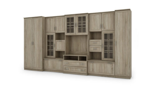 Labai erdvi televizoriaus sieninė spintelė su spinta 405 × 210 cm Sonoma Jasna – LENA