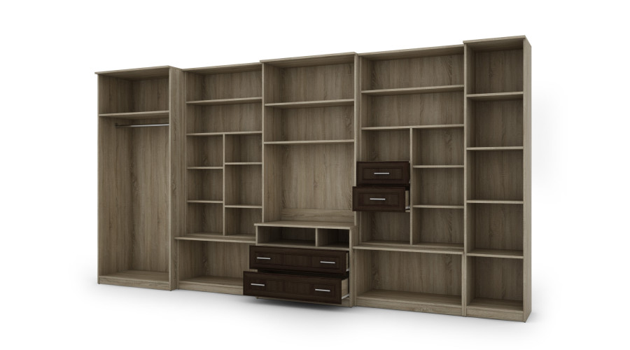 Labai erdvi televizoriaus sieninė spintelė su spinta 405 × 210 cm, Sonoma Jasna / Sonoma Ciemna – LENA - Paveikslėlis 4