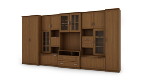 Labai erdvi televizoriaus sieninė spintelė su spinta 405 × 210 cm Wiśnia Porto – LENA