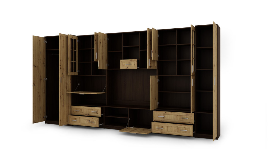 Sieninė spintelė su baru ir spinta, televizorius 400 × 210 cm, Sonoma Ciemna / Dąb Artisan – CYKLON — изображение 3