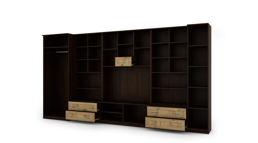 Sieninė spintelė su baru ir spinta, televizorius 400 × 210 cm, Sonoma Ciemna / Dąb Artisan – CYKLON — изображение 4