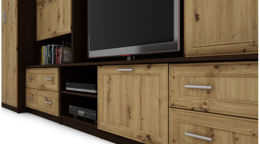 Sieninė spintelė su baru ir spinta, televizorius 400 × 210 cm, Sonoma Ciemna / Dąb Artisan – CYKLON — изображение 5