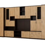 Sieninė spintelė su baru ir spinta, televizorius 400 × 210 cm, Sonoma Ciemna / Dąb Casella – CYKLON