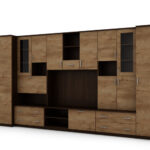 Sieninė spintelė su baru ir spinta, televizorius 400 × 210 cm, Sonoma Jasna / Dąb Lefkas – CYKLON