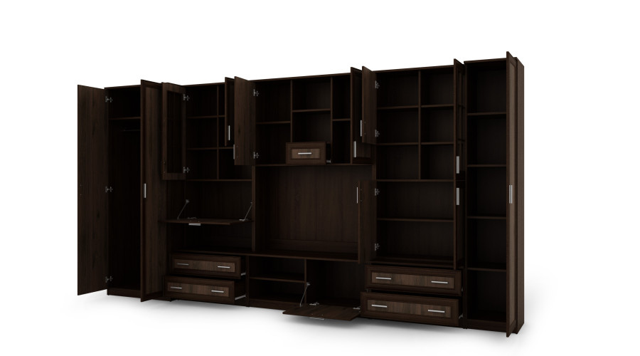 Sieninė spintelė su baru ir spinta, televizorius 400 × 210 cm, Sonoma Ciemna / Orzech Okapi – CYKLON — изображение 3