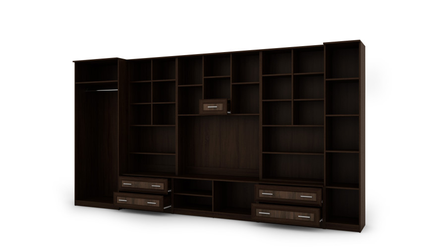 Sieninė spintelė su baru ir spinta, televizorius 400 × 210 cm, Sonoma Ciemna / Orzech Okapi – CYKLON — изображение 4