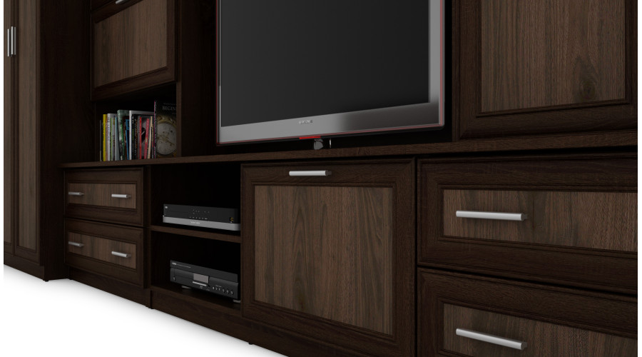 Sieninė spintelė su baru ir spinta, televizorius 400 × 210 cm, Sonoma Ciemna / Orzech Okapi – CYKLON — изображение 5