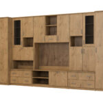 Sieninė spintelė su baru ir spinta, televizorius 400 × 210 cm, Dąb Lancelot – CYKLON