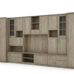 Sieninė spintelė su baru ir spinta, televizorius 400 × 210 cm, Sonoma Jasna / Dąb Lefkas – CYKLON