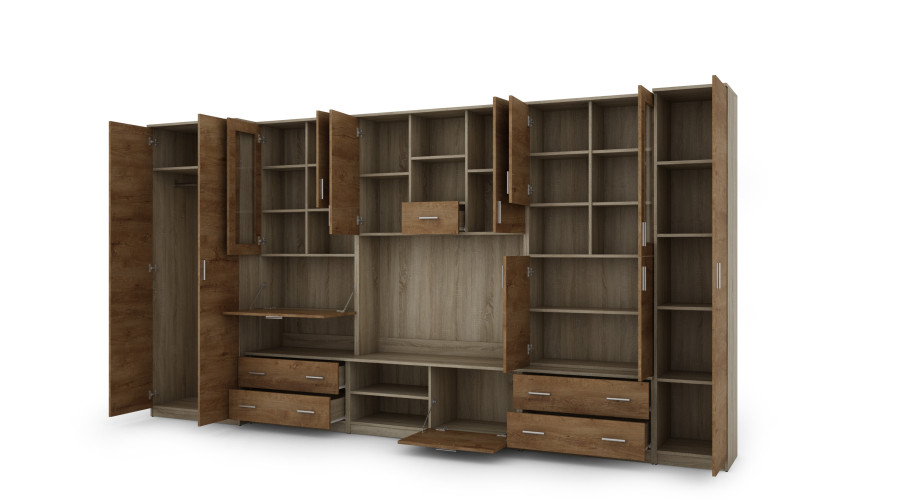 Sieninė spintelė su baru ir spinta, televizorius 400 × 210 cm, Sonoma Jasna / Dąb Lefkas – CYKLON — изображение 3