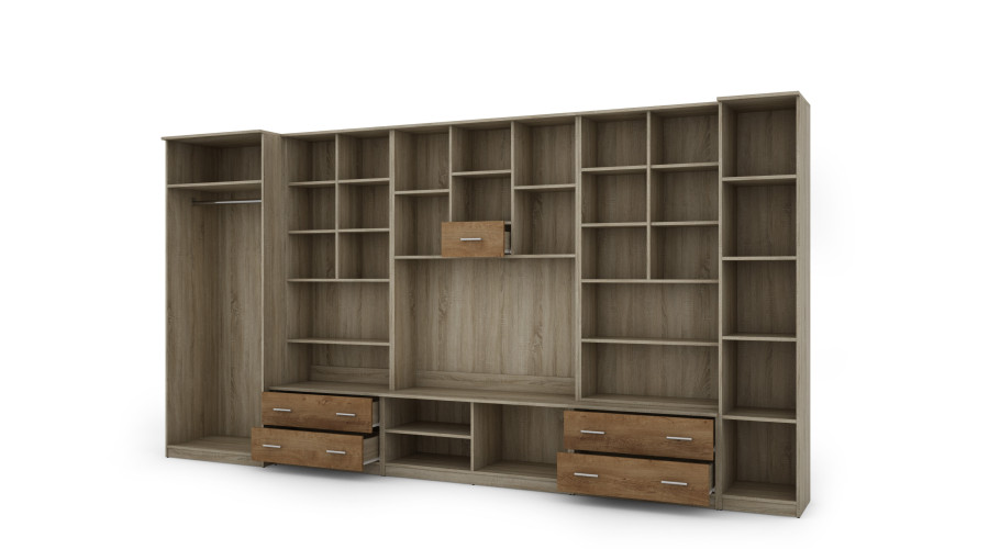 Sieninė spintelė su baru ir spinta, televizorius 400 × 210 cm, Sonoma Jasna / Dąb Lefkas – CYKLON — изображение 4