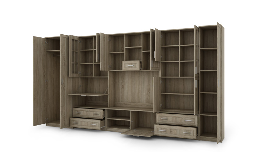 Sieninė spintelė su baru ir spinta, televizorius 400 × 210 cm, Sonoma Jasna / Dąb Lefkas – CYKLON — изображение 3