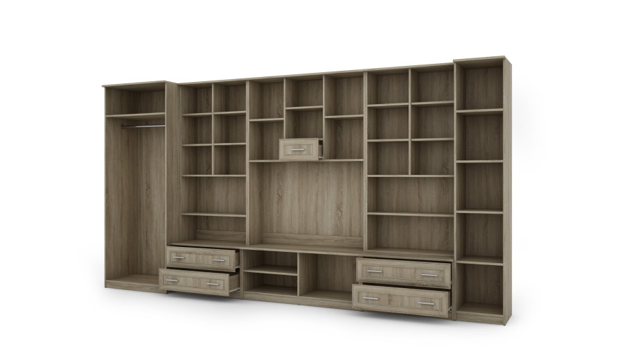 Sieninė spintelė su baru ir spinta, televizorius 400 × 210 cm, Sonoma Jasna / Dąb Lefkas – CYKLON — изображение 4