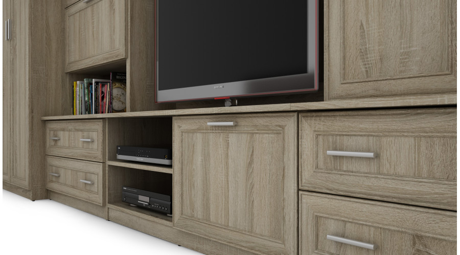Sieninė spintelė su baru ir spinta, televizorius 400 × 210 cm, Sonoma Jasna / Dąb Lefkas – CYKLON — изображение 5