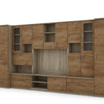 Sieninė spintelė su baru ir spinta, televizorius 400 × 210 cm, Sonoma Jasna / Dąb Lefkas – CYKLON