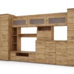 Sieninė spintelė su komoda, strypais ir spinta 360 × 200 cm, Dąb Wotan – KENA