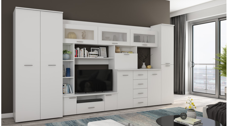 Sieninė spintelė su komoda, strypais ir spinta, 360 × 200 cm, Biel – KENA - Paveikslėlis 2