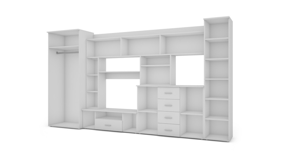 Sieninė spintelė su komoda, strypais ir spinta, 360 × 200 cm, Biel – KENA - Paveikslėlis 3