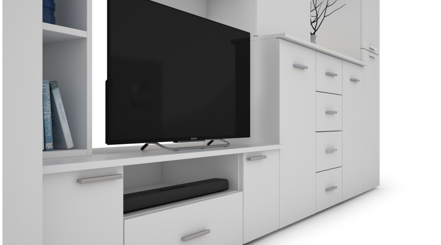 Sieninė spintelė su komoda, strypais ir spinta, 360 × 200 cm, Biel – KENA - Paveikslėlis 4