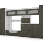 Sieninė spintelė su komoda, strypais ir spinta 360 × 200 cm Biel / Szary Grafit – KENA