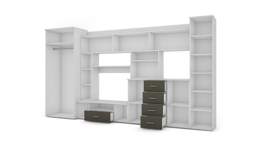 Sieninė spintelė su komoda, strypais ir spinta 360 × 200 cm Biel / Szary Grafit – KENA - Paveikslėlis 3