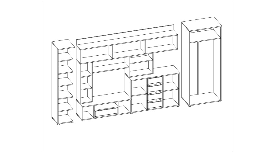 Sieninė spintelė su komoda, strypais ir spinta 360 × 200 cm Biel / Szary Grafit – KENA - Paveikslėlis 6